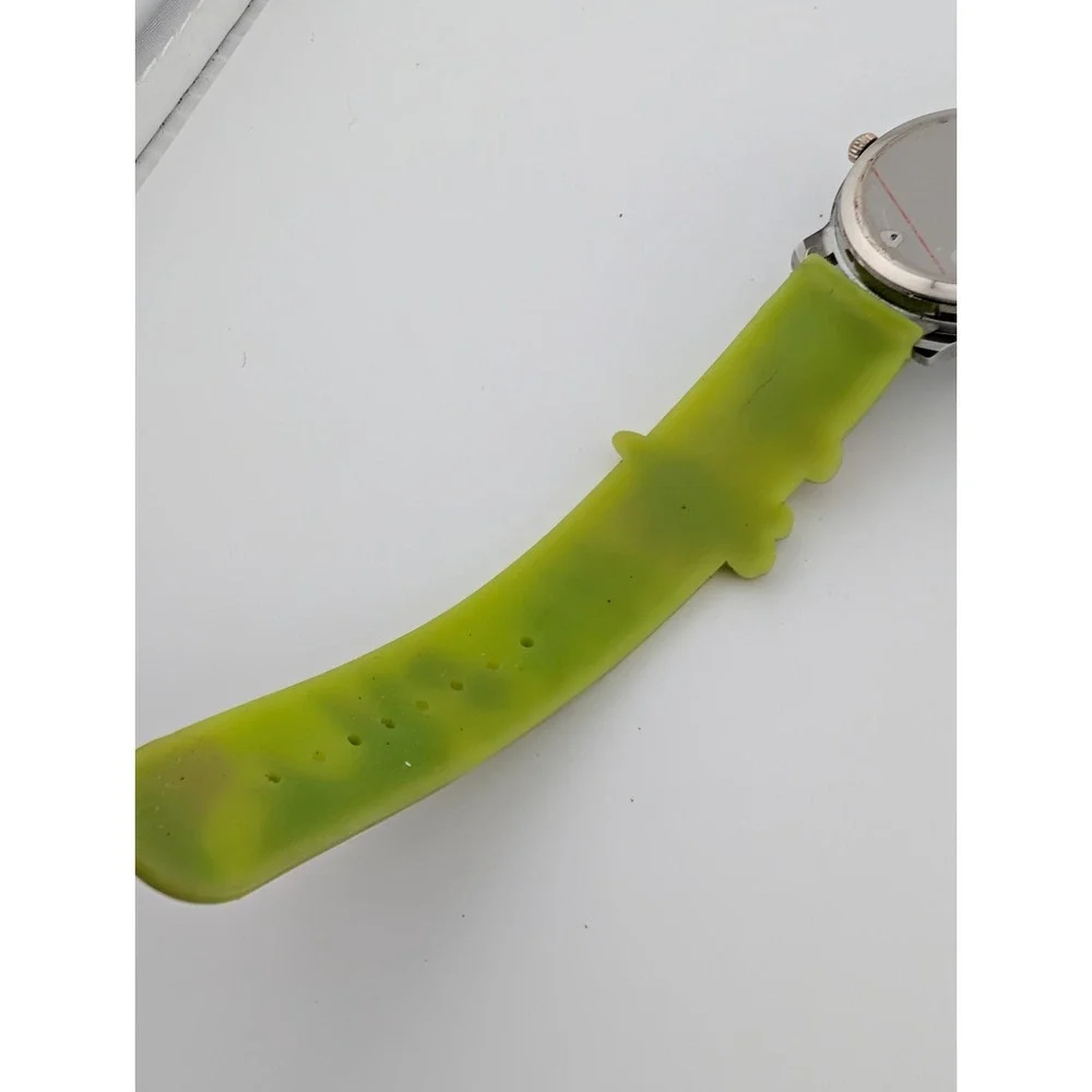 Kids Dinosaur Watch Silver 27mm Case Green‎ Silicone Band- New Battery